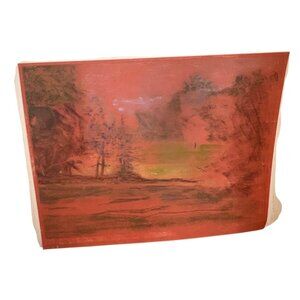 Vintage Impressionist Landscape pastels artwork nature orange green READ